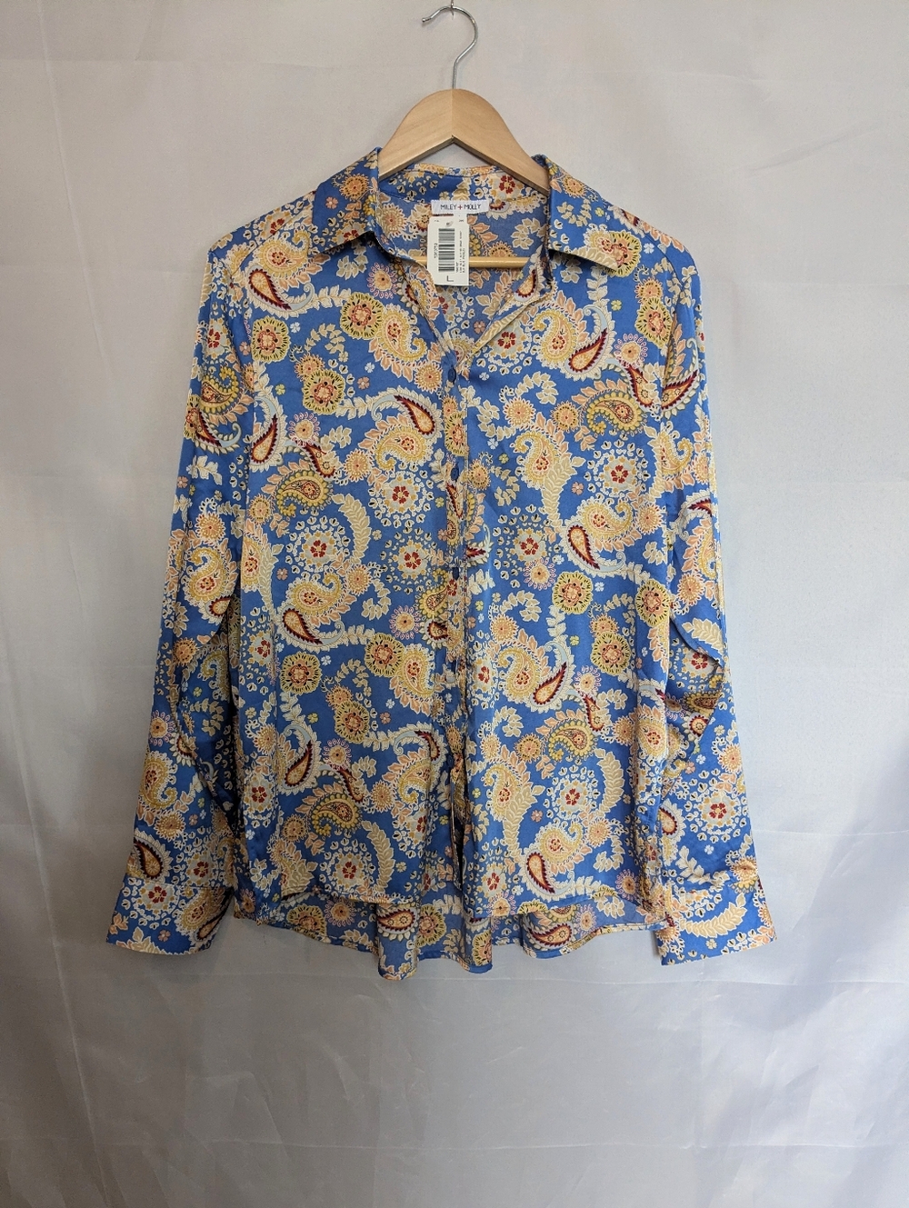NWT Miley + Molly | Blue Paisley Silky Blouse | Boho | L